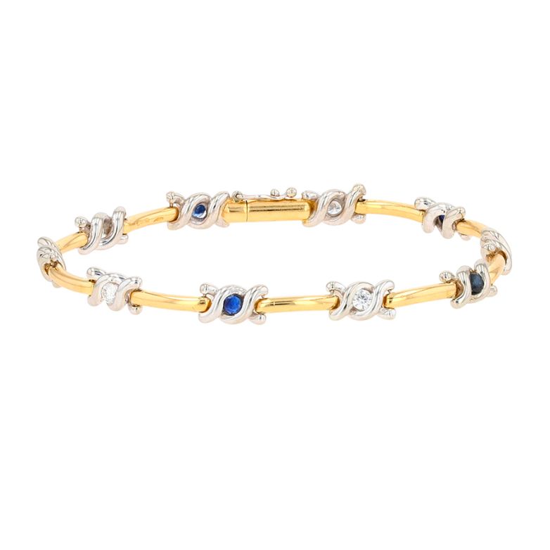 Bracelet saphirs 0.50 carat et diamants 0.40 carat 2 ors 16.54g Comme neuf -  reconditionné disponible sur Gemme Les Bijoux